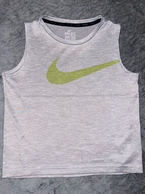 Nike Kids Light Gray Tank Top with Lime Swoosh